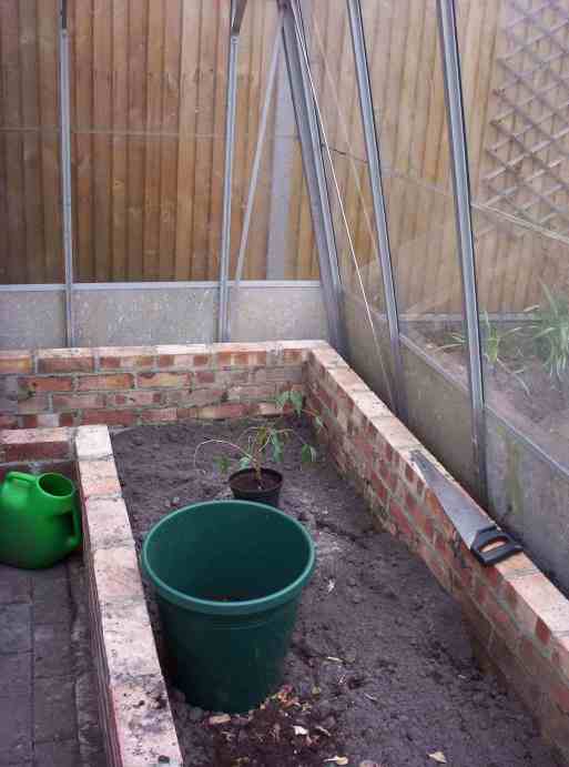 The raised be in the greenhouse